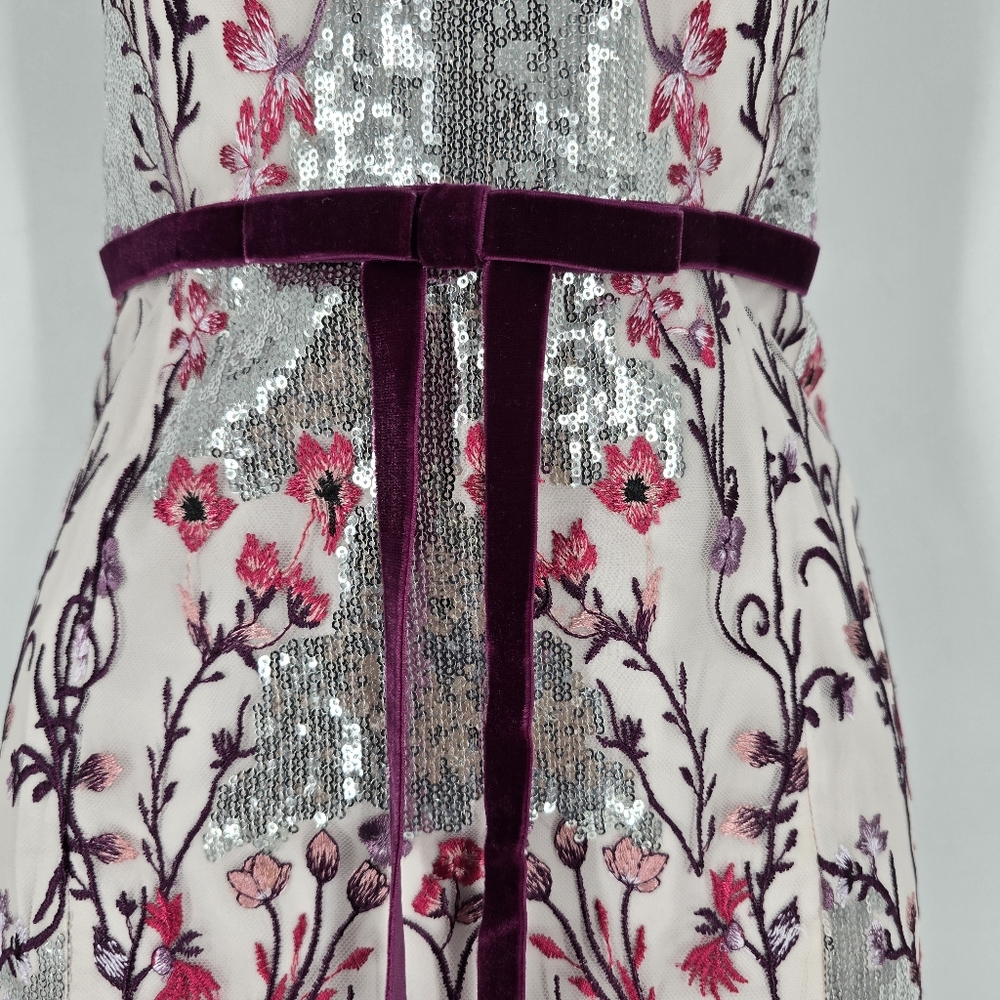 Marchesa Notte Floral Embellished Strapless Midi Dress Cocktail Wedding Size 2 - Picture 4 of 13